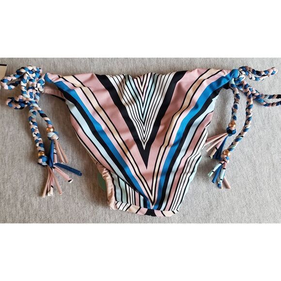 BIKINI LAB MULTI COLOR REVERSIBLE BRAIDED SIDE TIE WITH TASSLE BOTTOM NWT - Picture 2 of 7
